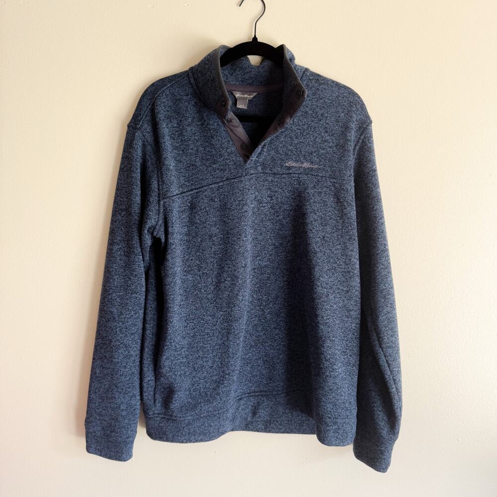 Eddie Bauer Blue Radiator Fleece Snap Closure Pullover Sweatshirt - Large